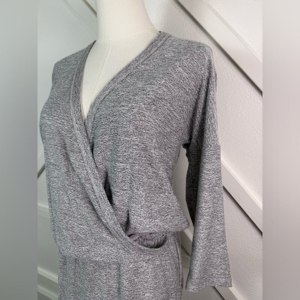 NWT Lou & Grey Soft Knit Surplice Wrap Dress Gray Heathered Long Sleeve Size XS - Picture 2 of 8